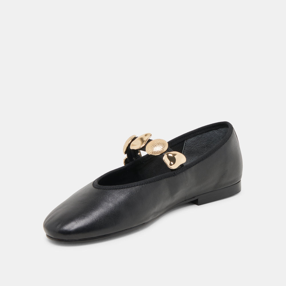 Relan Black Leather Ballet Flats | Women Dolce Vita