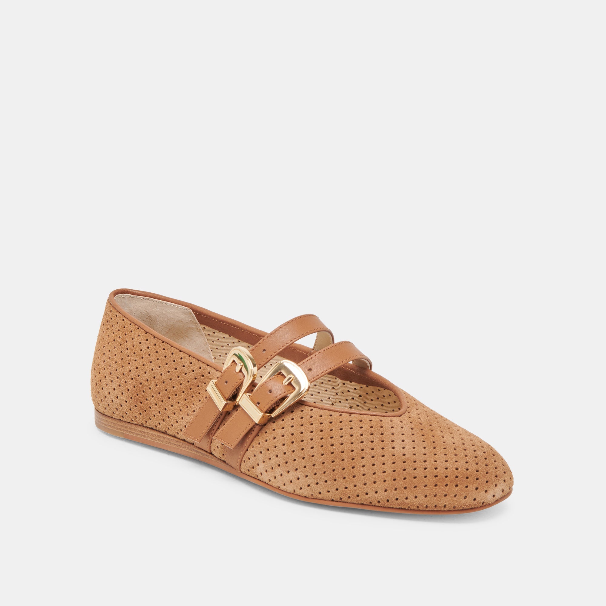 Baylee Pecan Perforated Suede Ballet Flats | Women Dolce Vita