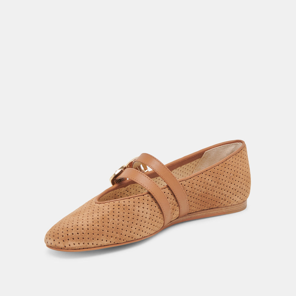 Baylee Pecan Perforated Suede Ballet Flats | Women Dolce Vita