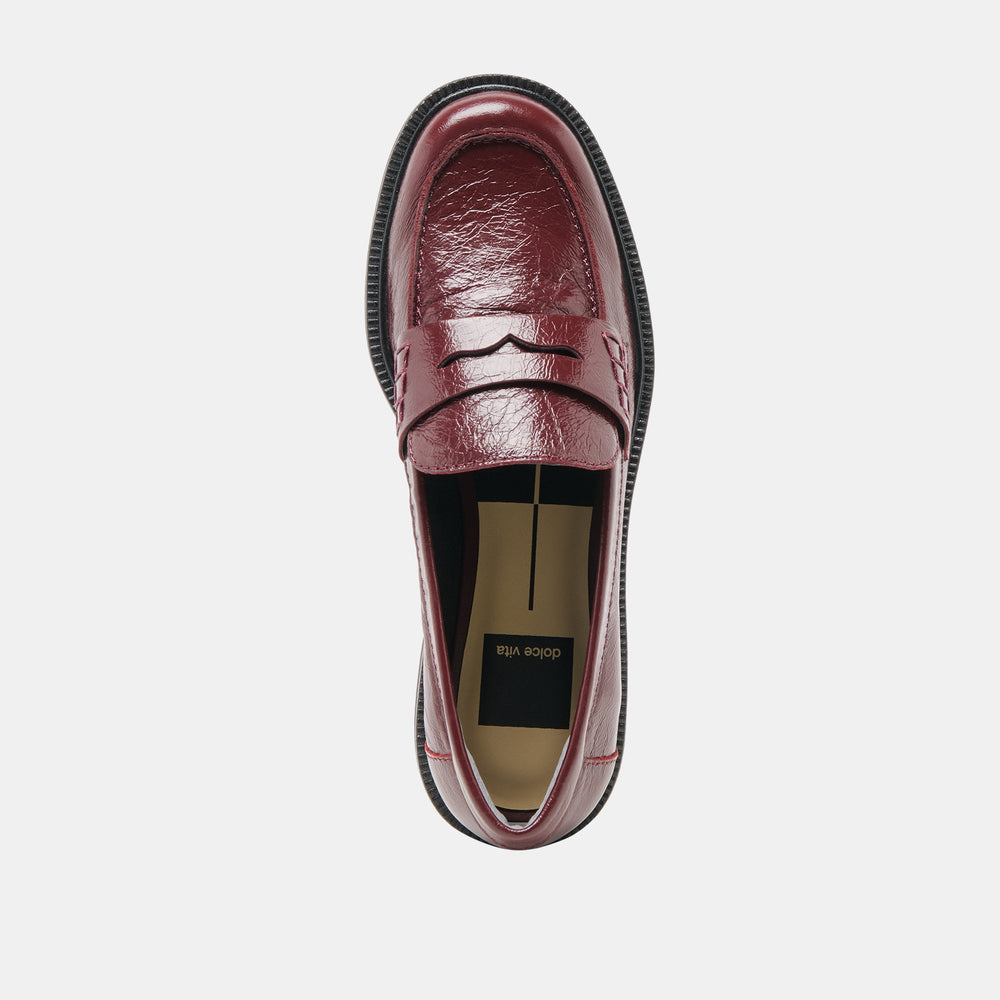 Tiggy Oxblood Crinkle Patent Loafers | Women Dolce Vita