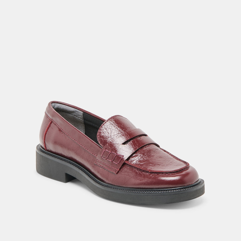 Tiggy Oxblood Crinkle Patent Loafers | Women Dolce Vita