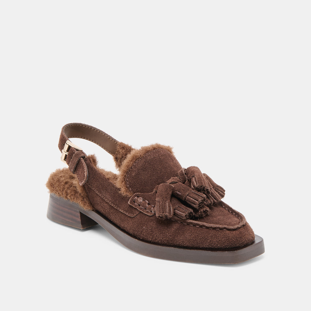 Hamlit Plush Dk Brown Suede Loafers | Dolce Vita Women