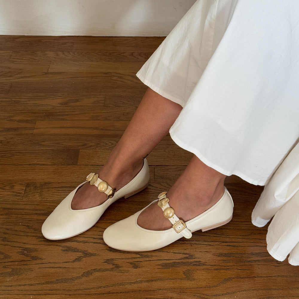 Relan Off White Leather Ballet Flats | Women Dolce Vita