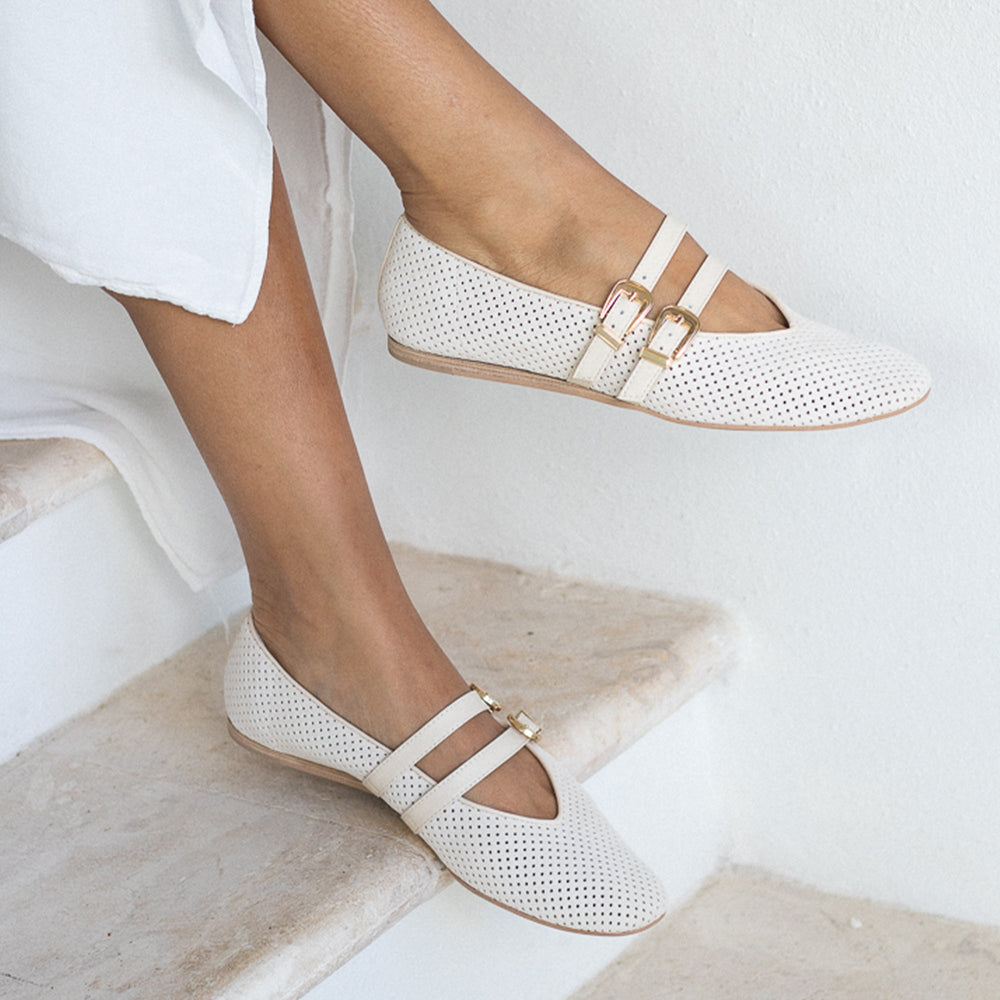 BAYLEE BALLET FLATS BONE PERFORATED SUEDE | Women Dolce Vita