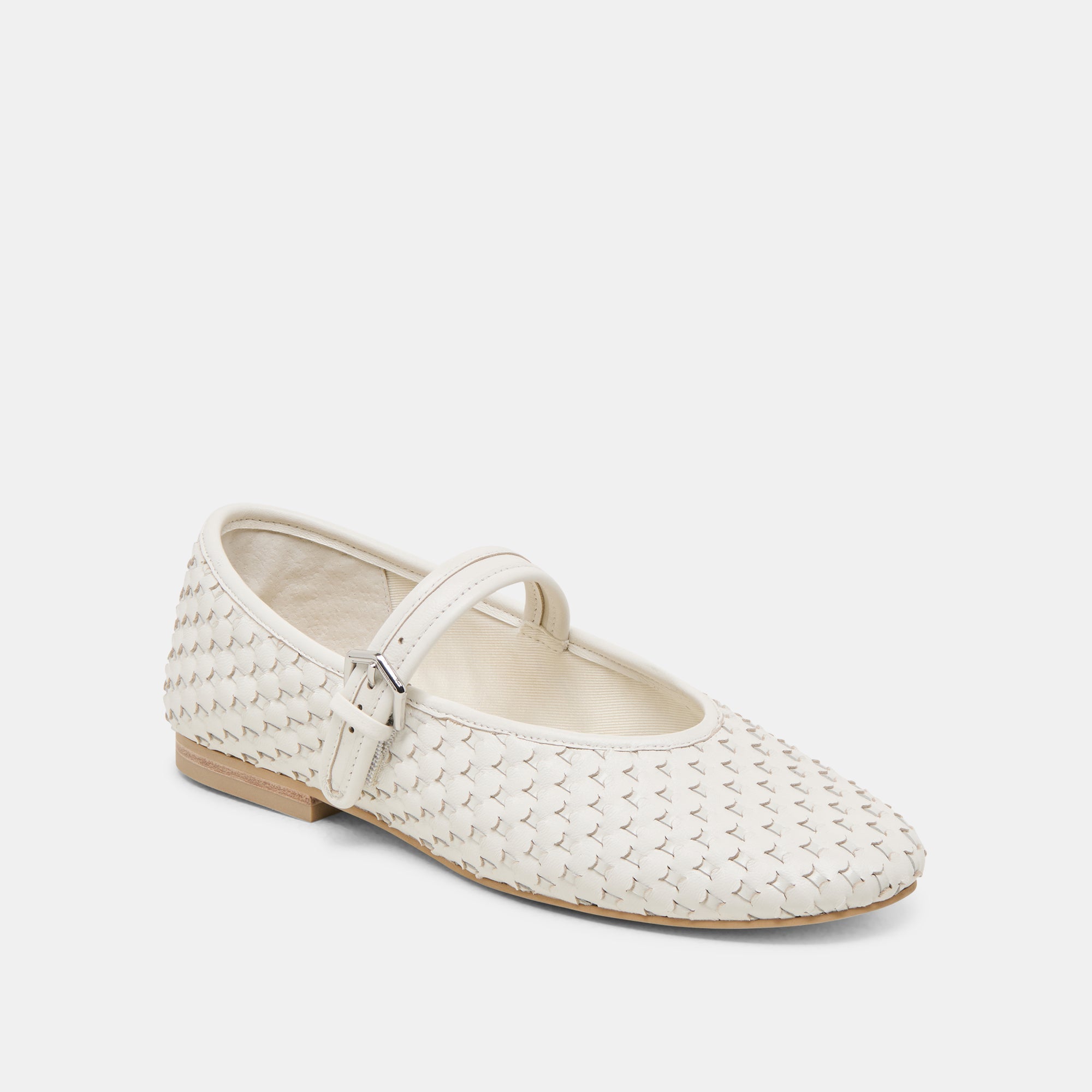 Roslyn True White Woven Leather Ballet Flats | Women Dolce Vita
