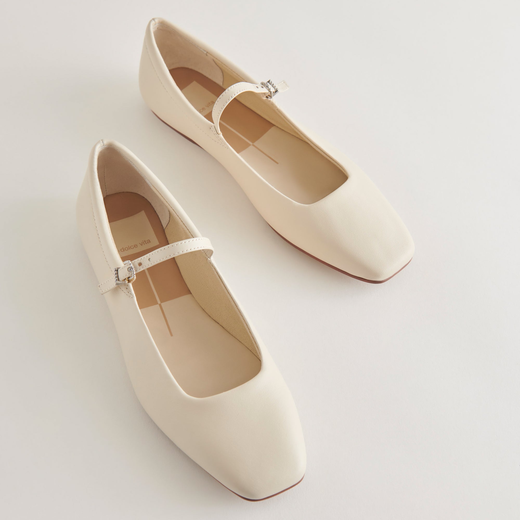 Reyes Wide Ballet Flats Ivory Leather | Women Dolce Vita