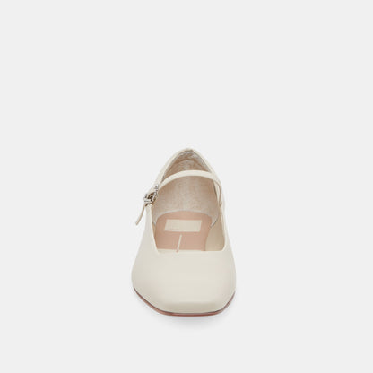 Reyes Wide Ballet Flats Ivory Leather - Dolce Vita