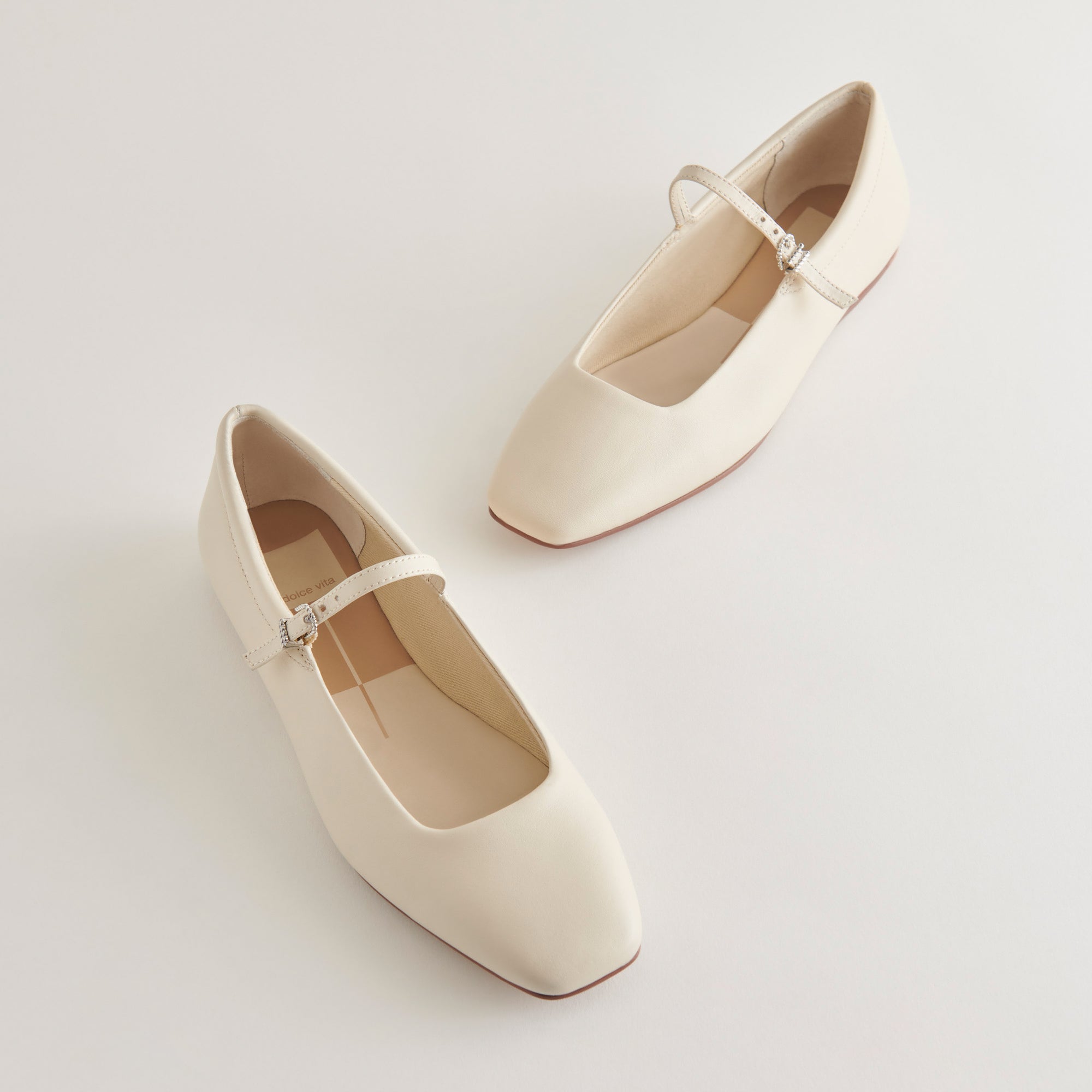 Reyes Wide Ballet Flats Ivory Leather | Women Dolce Vita