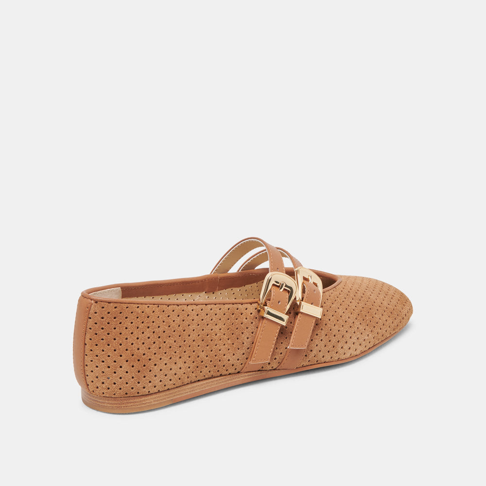 Baylee Wide Pecan Perforated Suede Ballet Flats | Women Dolce Vita