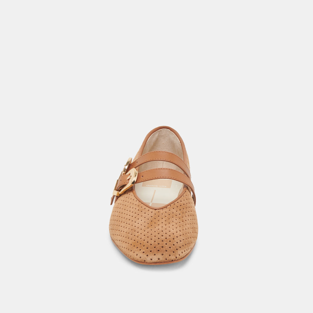 Baylee Wide Pecan Perforated Suede Ballet Flats | Women Dolce Vita