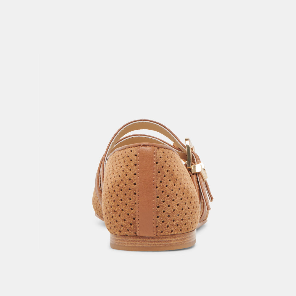 Baylee Wide Pecan Perforated Suede Ballet Flats | Women Dolce Vita