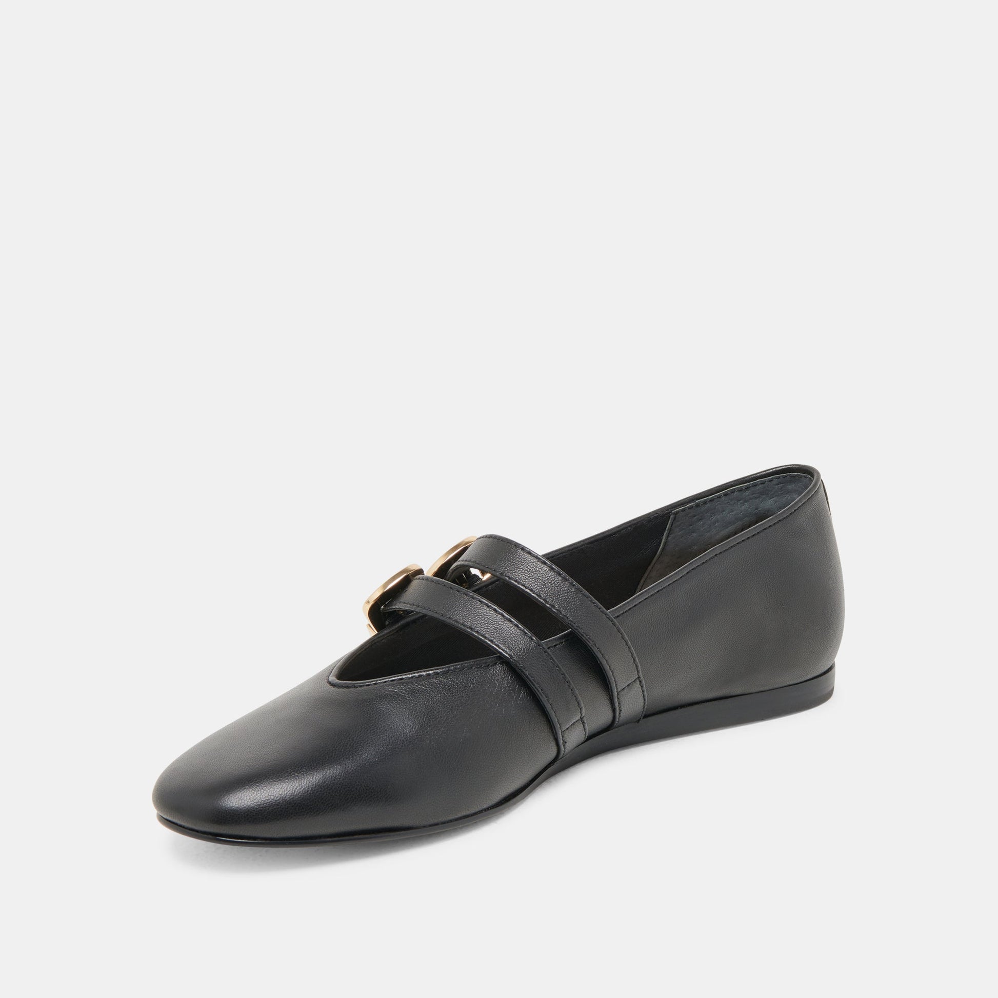 BAYLEE WIDE BALLET FLATS BLACK LEATHER - Dolce Vita