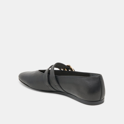 BAYLEE WIDE BALLET FLATS BLACK LEATHER - Dolce Vita