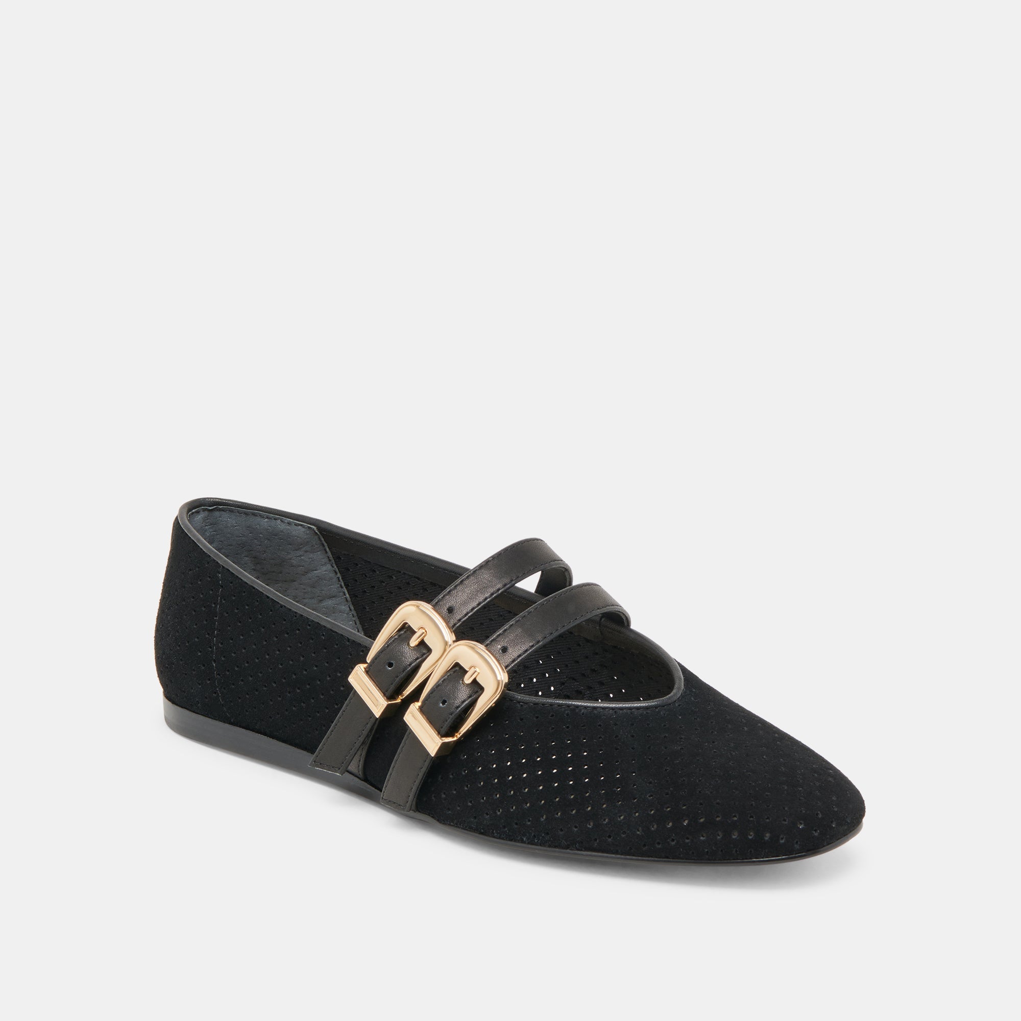 Baylee Wide Onyx Perforated Suede Ballet Flats | Women Dolce Vita