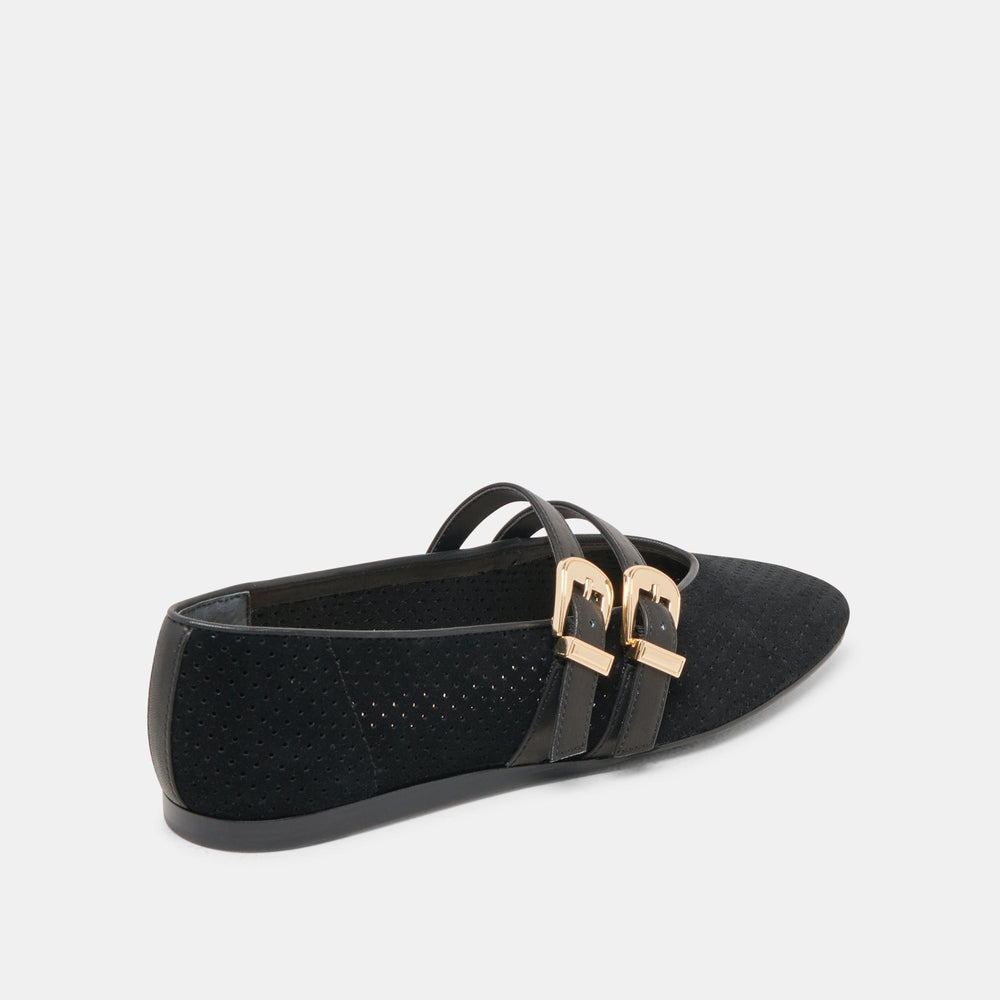 Baylee Wide Onyx Perforated Suede Ballet Flats | Women Dolce Vita