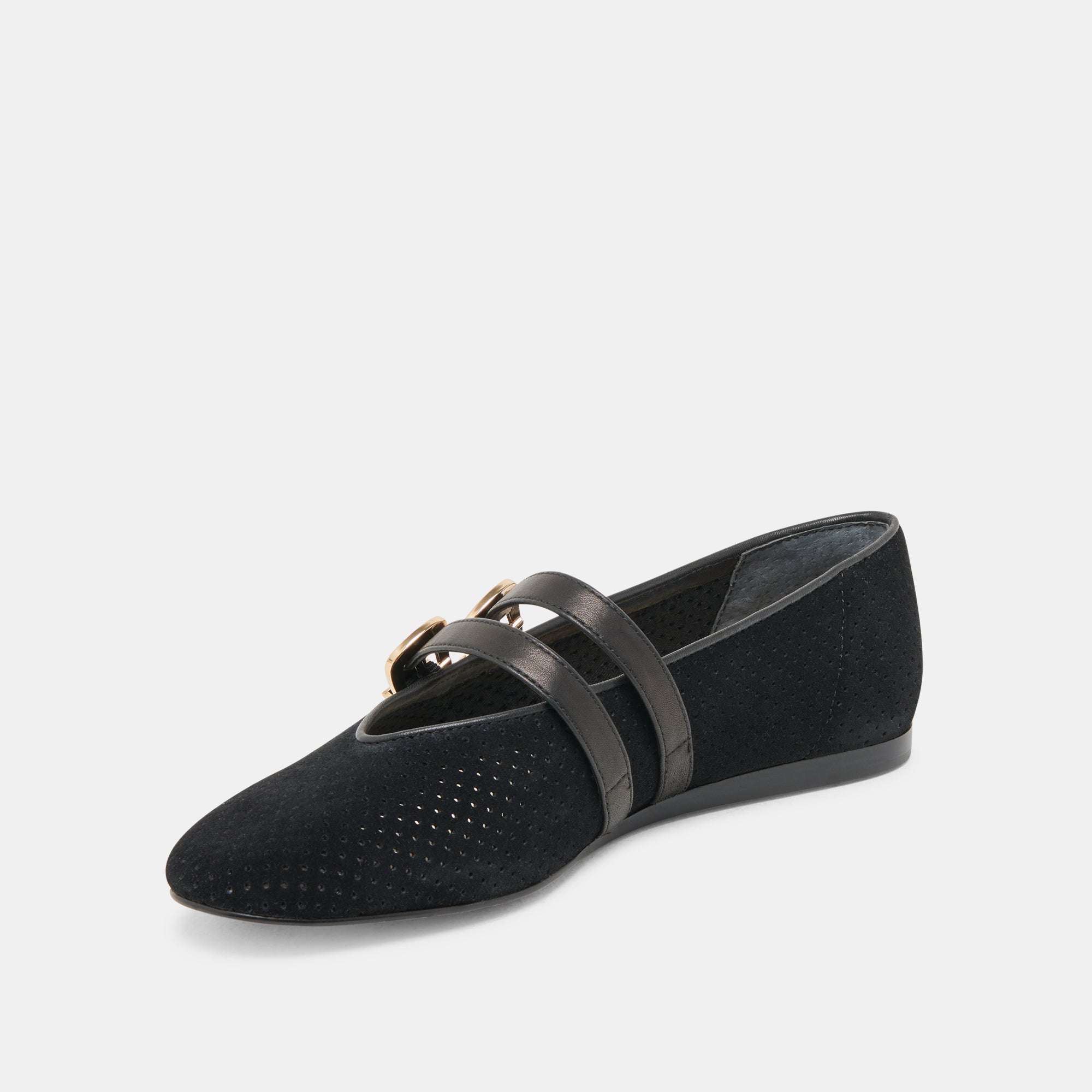 Baylee Wide Onyx Perforated Suede Ballet Flats | Women Dolce Vita