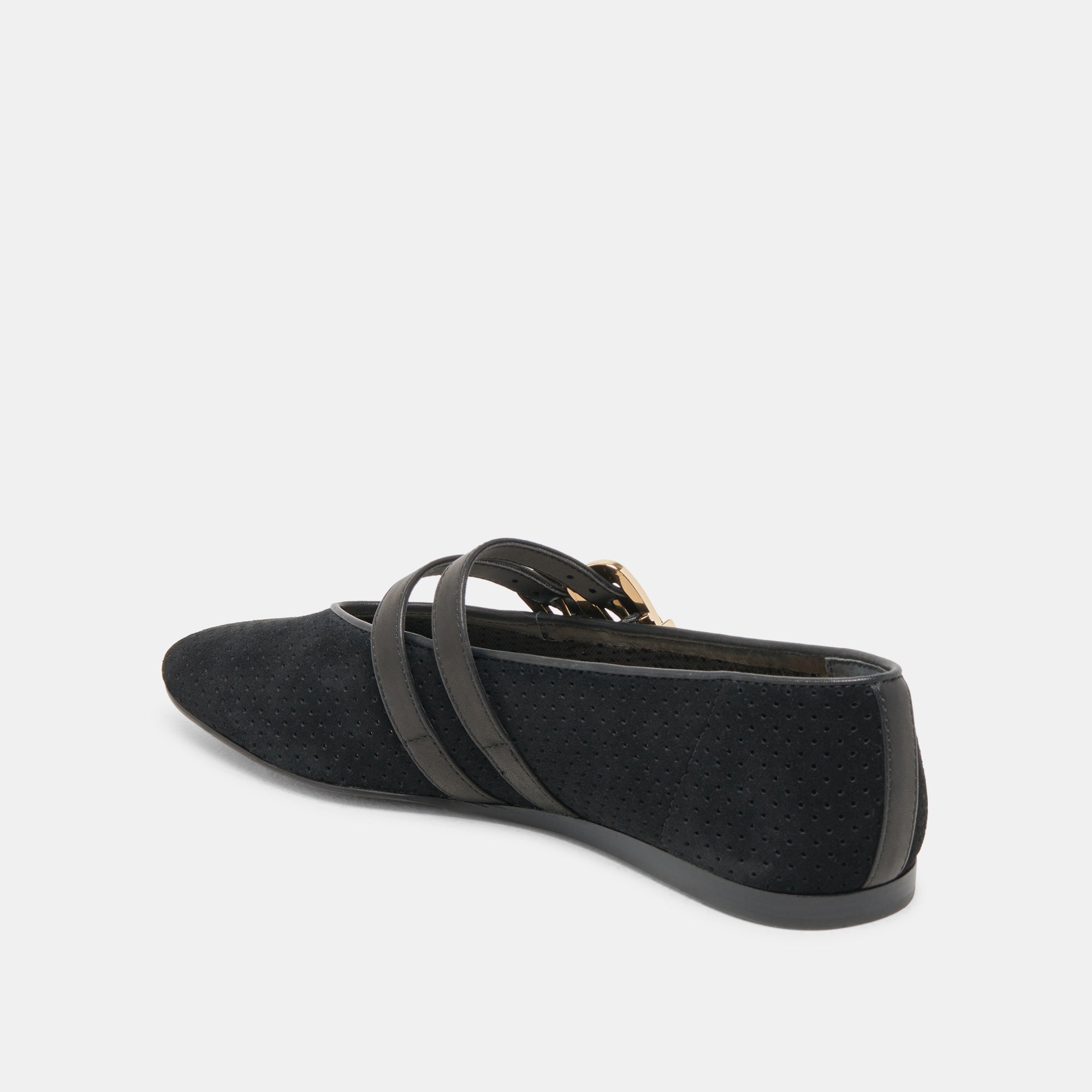 Baylee Wide Onyx Perforated Suede Ballet Flats | Women Dolce Vita