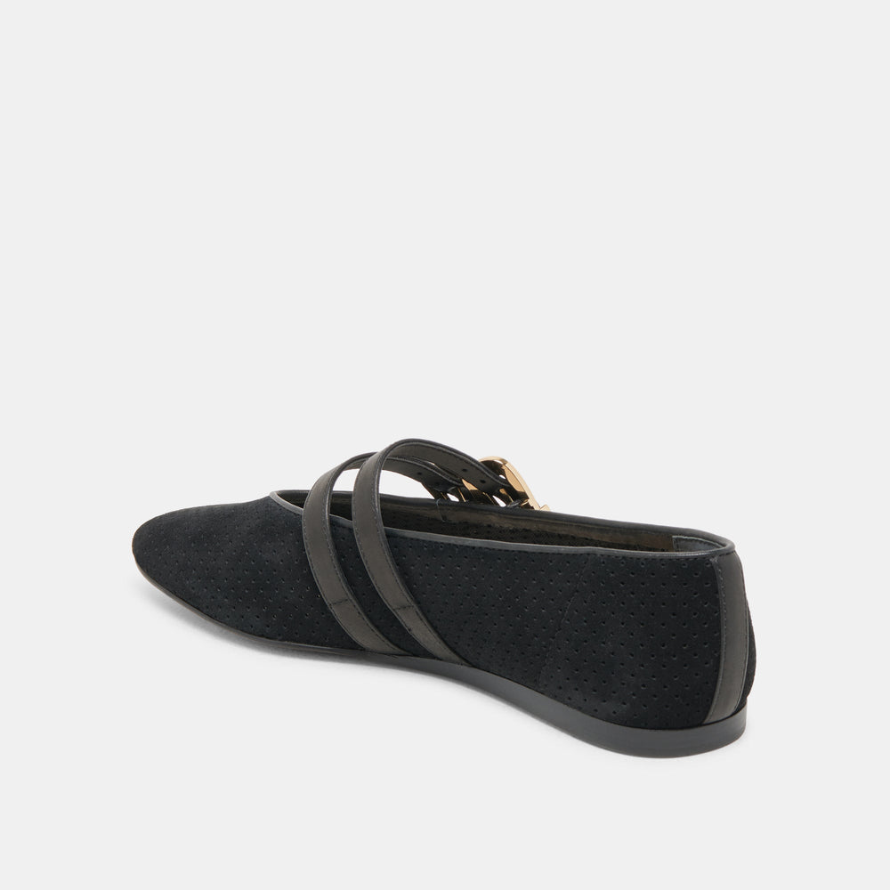 Baylee Wide Onyx Perforated Suede Ballet Flats | Women Dolce Vita