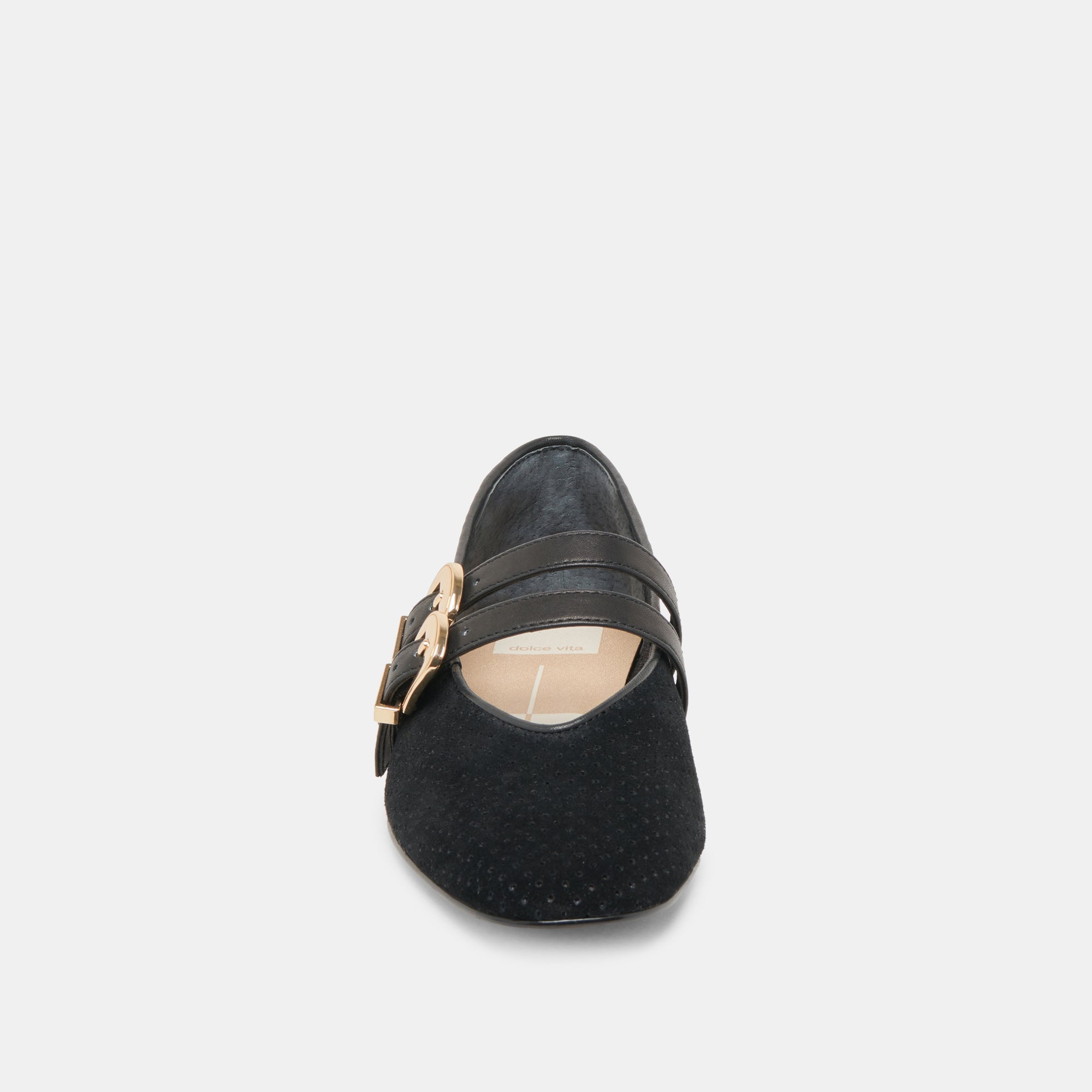 Baylee Wide Onyx Perforated Suede Ballet Flats | Women Dolce Vita