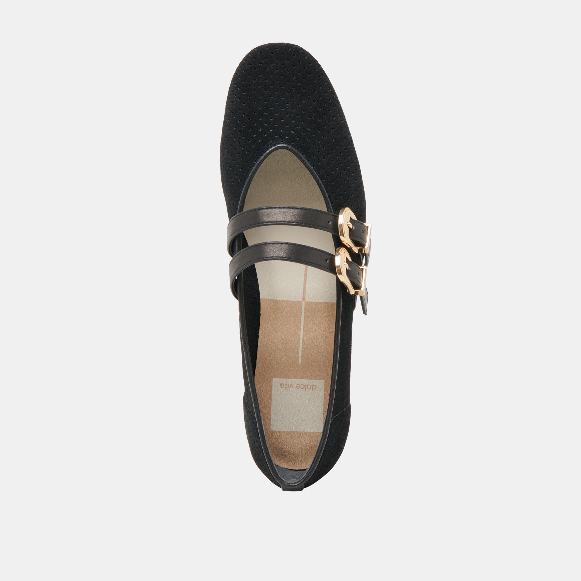Baylee Wide Onyx Perforated Suede Ballet Flats | Women Dolce Vita