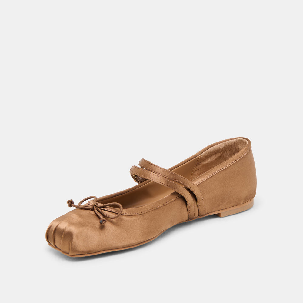 Gibsen Mid Brown Satin Ballet Flats | Dolce Vita Women
