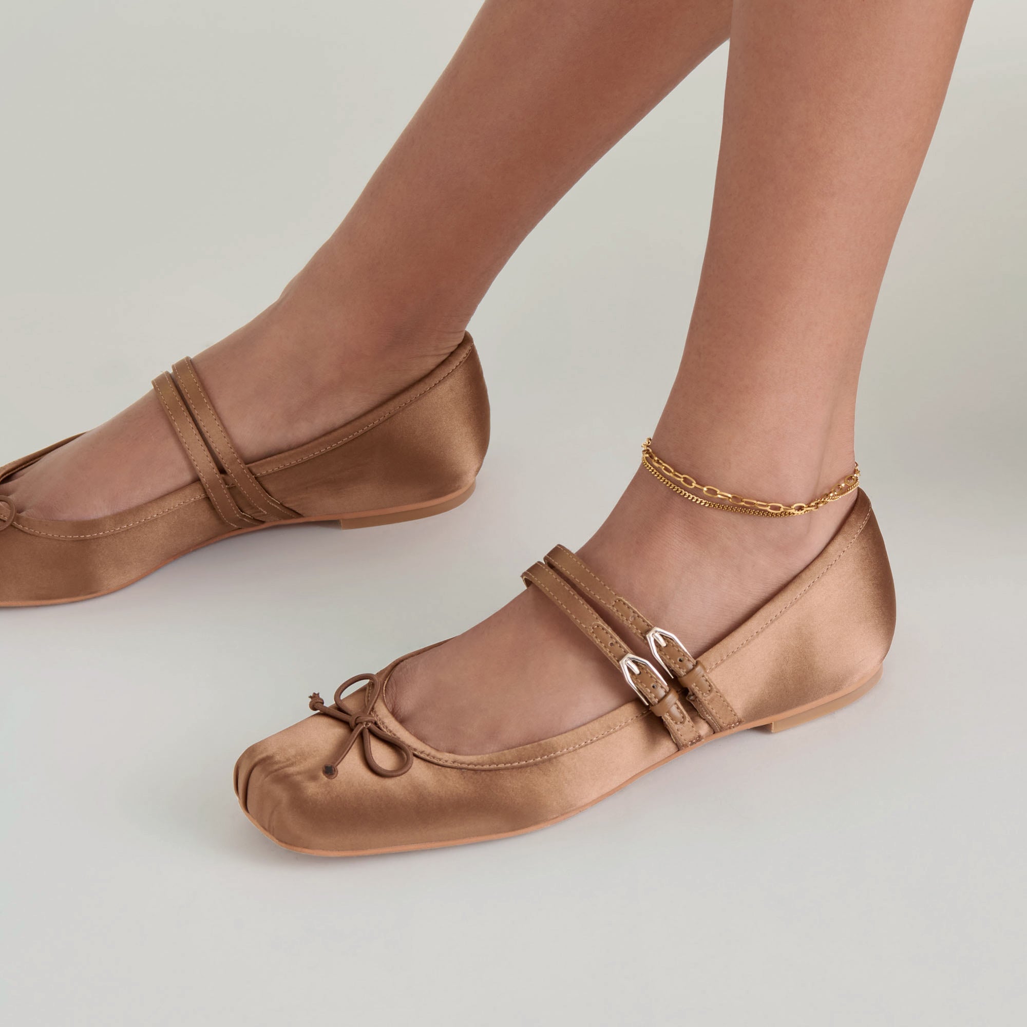 Gibsen Mid Brown Satin Ballet Flats | Dolce Vita Women