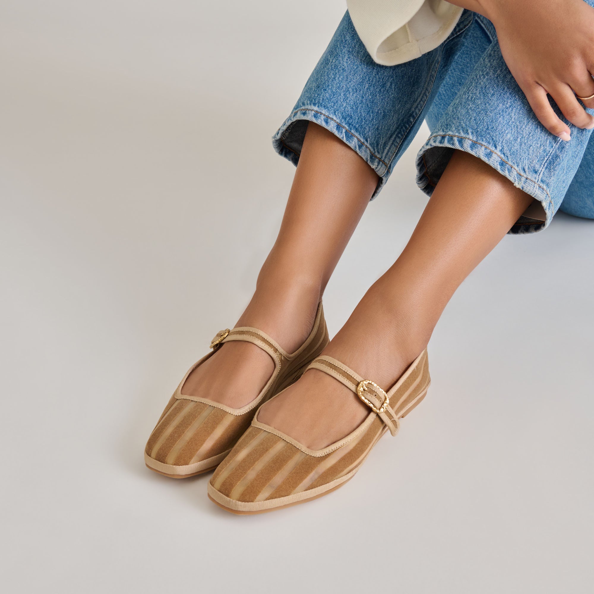 TAMEKA BALLET FLATS TAN STRIPE MESH | Dolce Vita Women