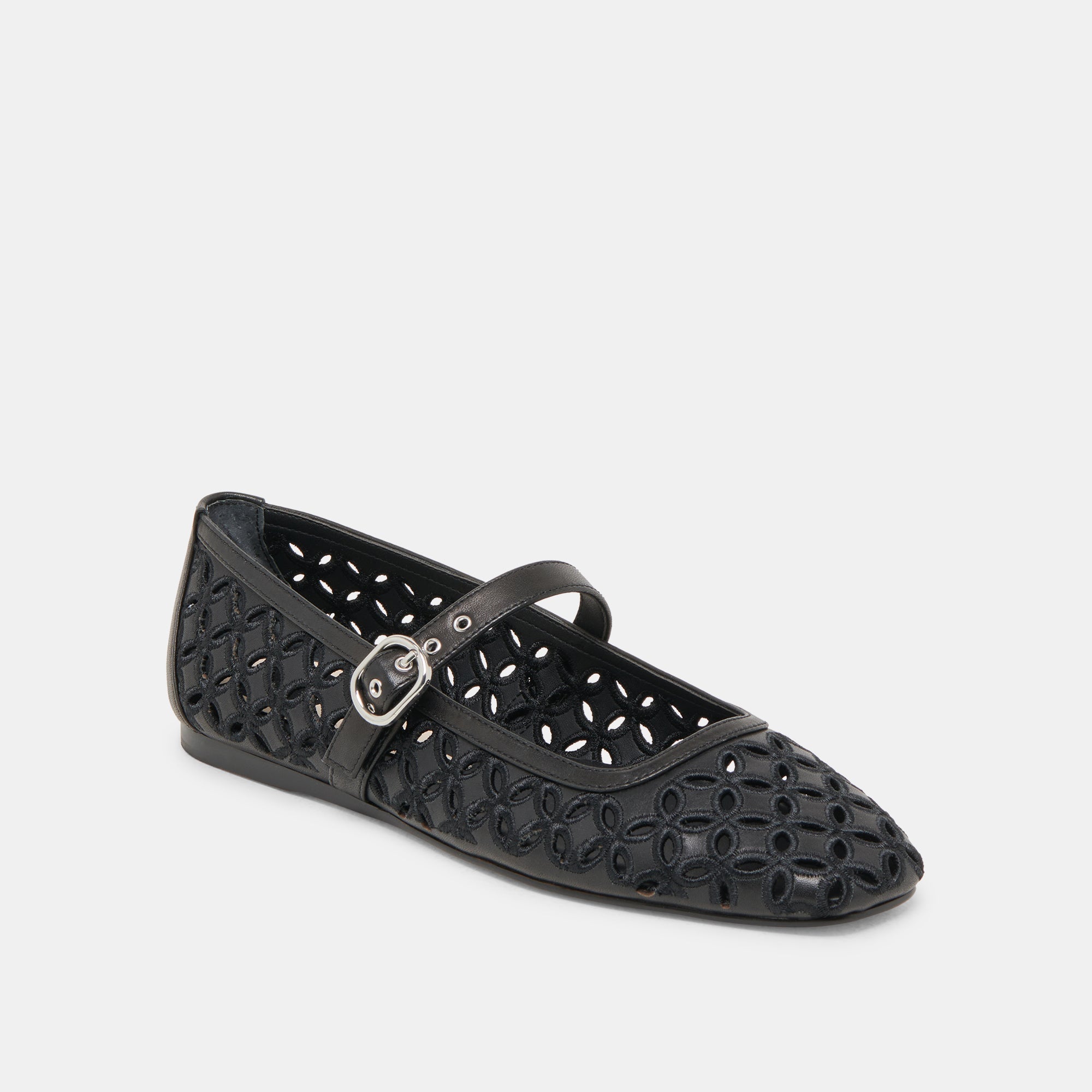RODNI EYELET PERF BALLET FLATS BLACK LEATHER | Women Dolce Vita