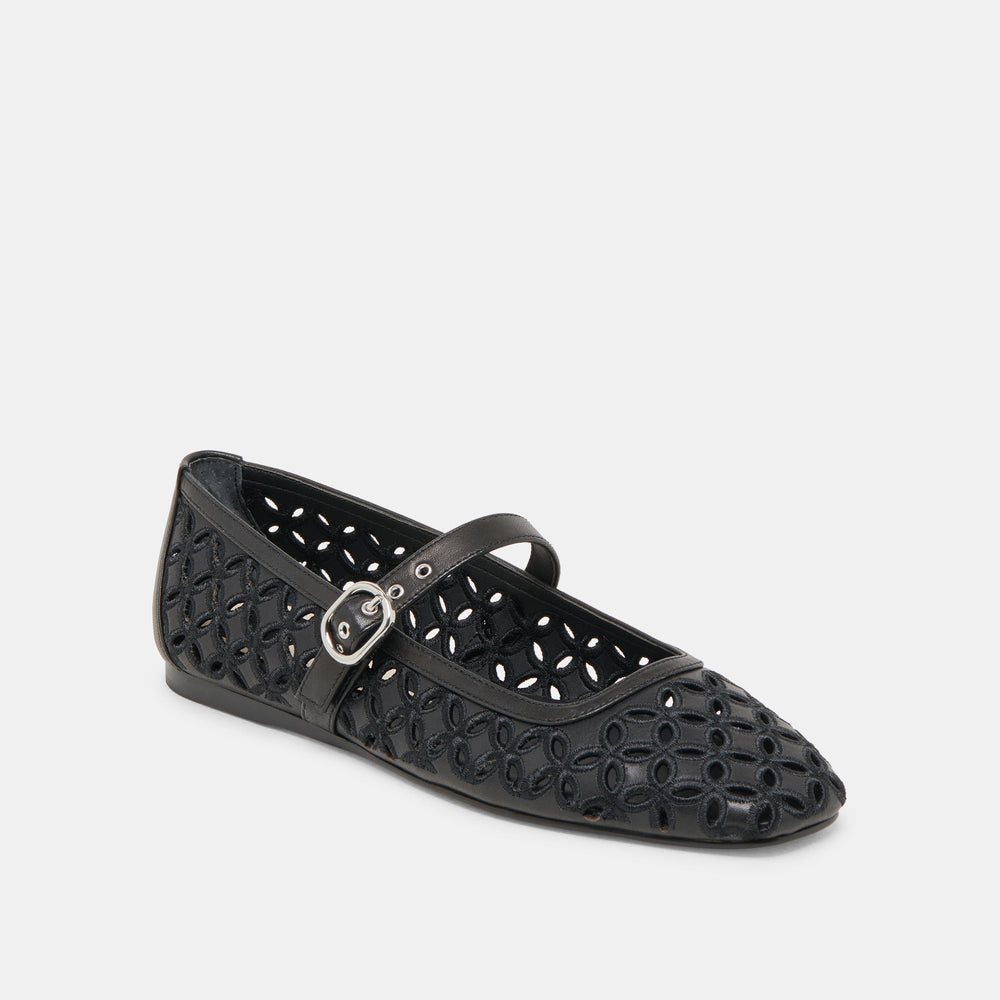 RODNI EYELET PERF BALLET FLATS BLACK LEATHER | Women Dolce Vita