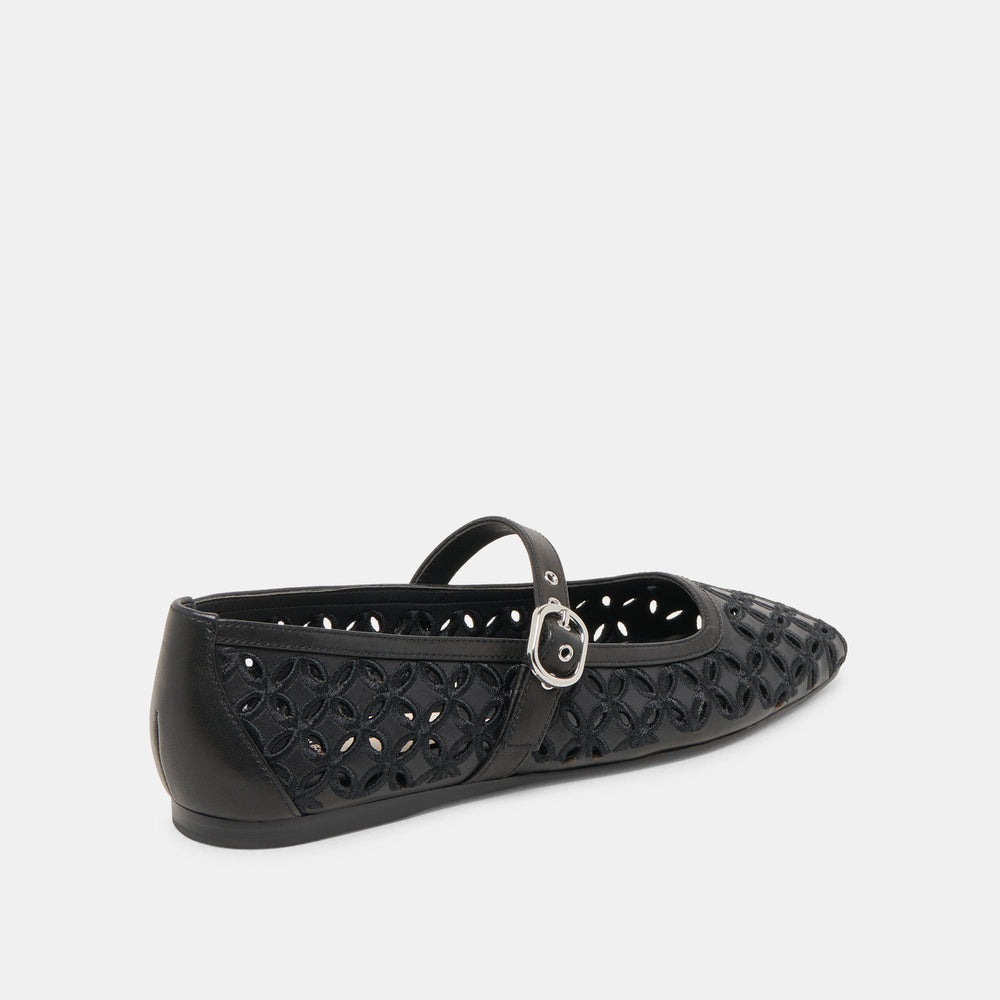 RODNI EYELET PERF BALLET FLATS BLACK LEATHER | Women Dolce Vita