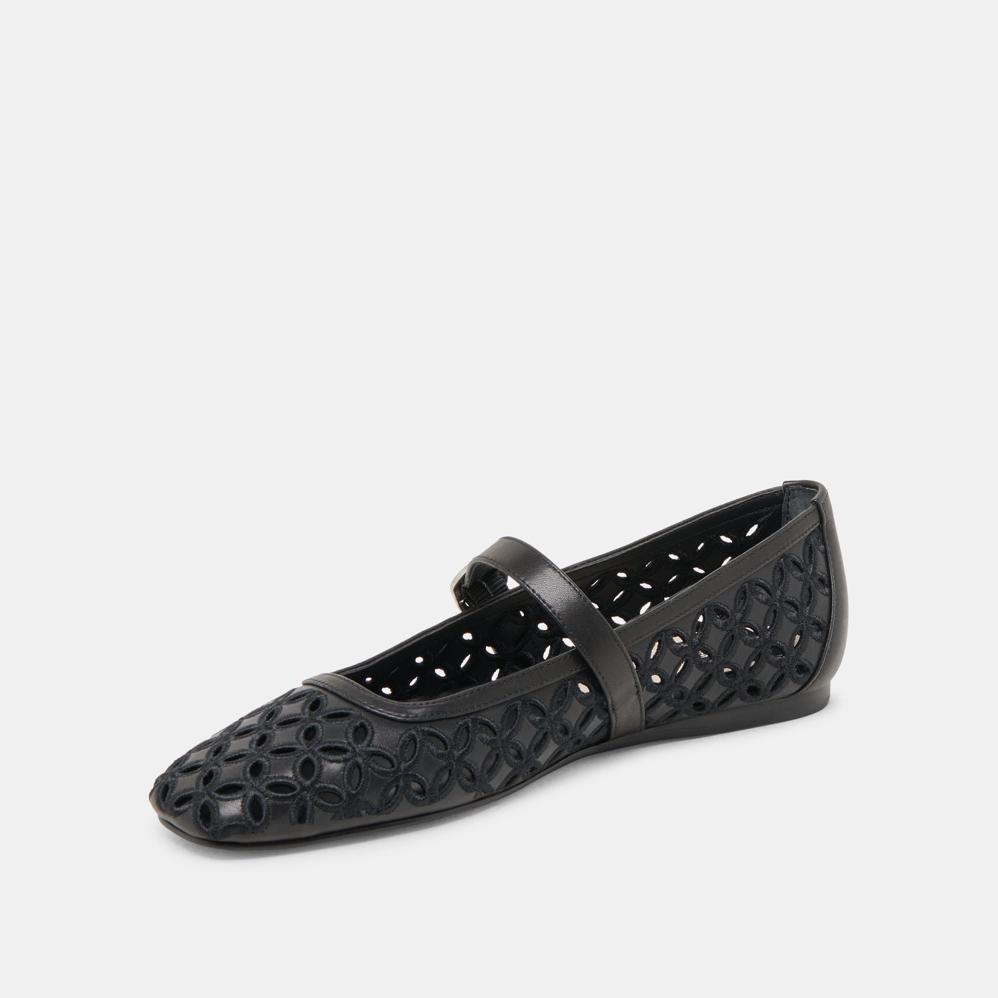 RODNI EYELET PERF BALLET FLATS BLACK LEATHER | Women Dolce Vita