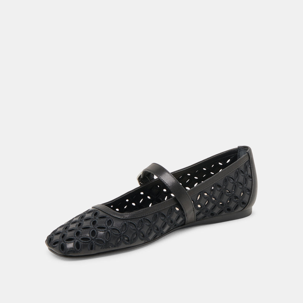 RODNI EYELET PERF BALLET FLATS BLACK LEATHER | Women Dolce Vita