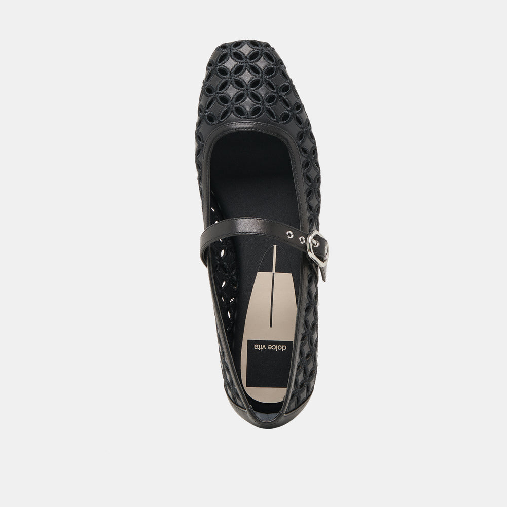 RODNI EYELET PERF BALLET FLATS BLACK LEATHER | Women Dolce Vita