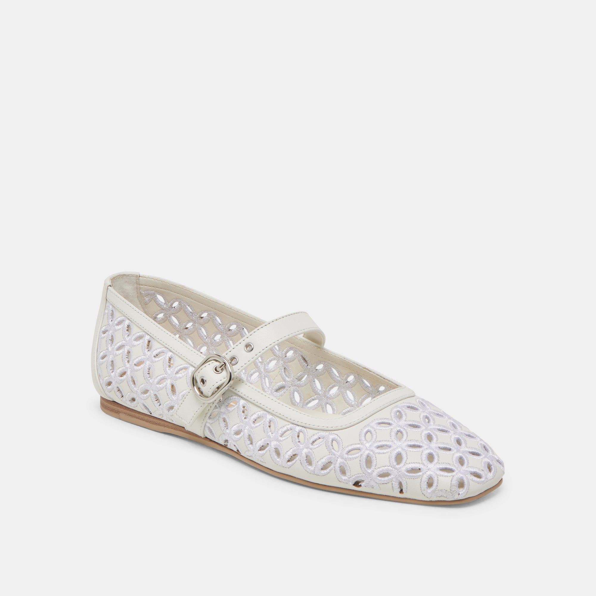 RODNI EYELET PERF BALLET FLATS TRUE WHITE LEATHER | Women Dolce Vita