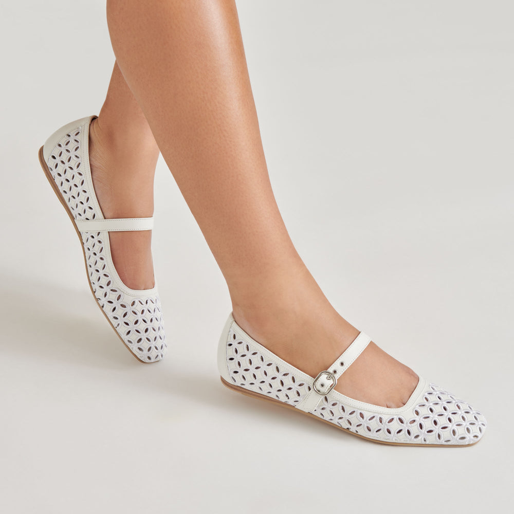 RODNI EYELET PERF BALLET FLATS TRUE WHITE LEATHER | Women Dolce Vita