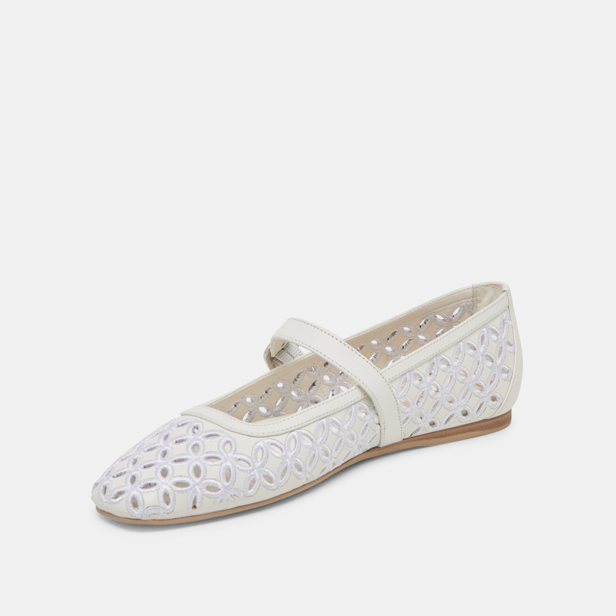 RODNI EYELET PERF BALLET FLATS TRUE WHITE LEATHER | Women Dolce Vita