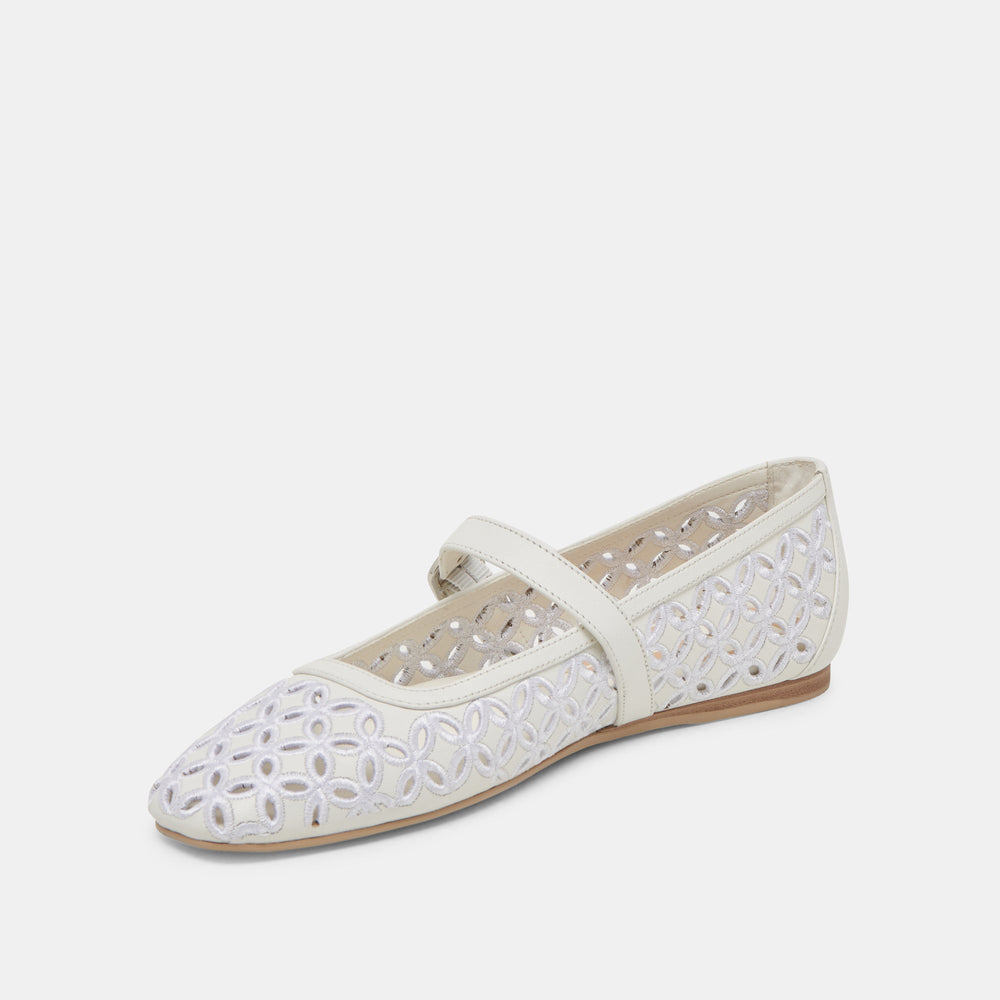 RODNI EYELET PERF BALLET FLATS TRUE WHITE LEATHER | Women Dolce Vita