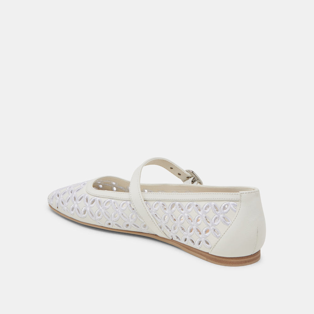 RODNI EYELET PERF BALLET FLATS TRUE WHITE LEATHER | Women Dolce Vita