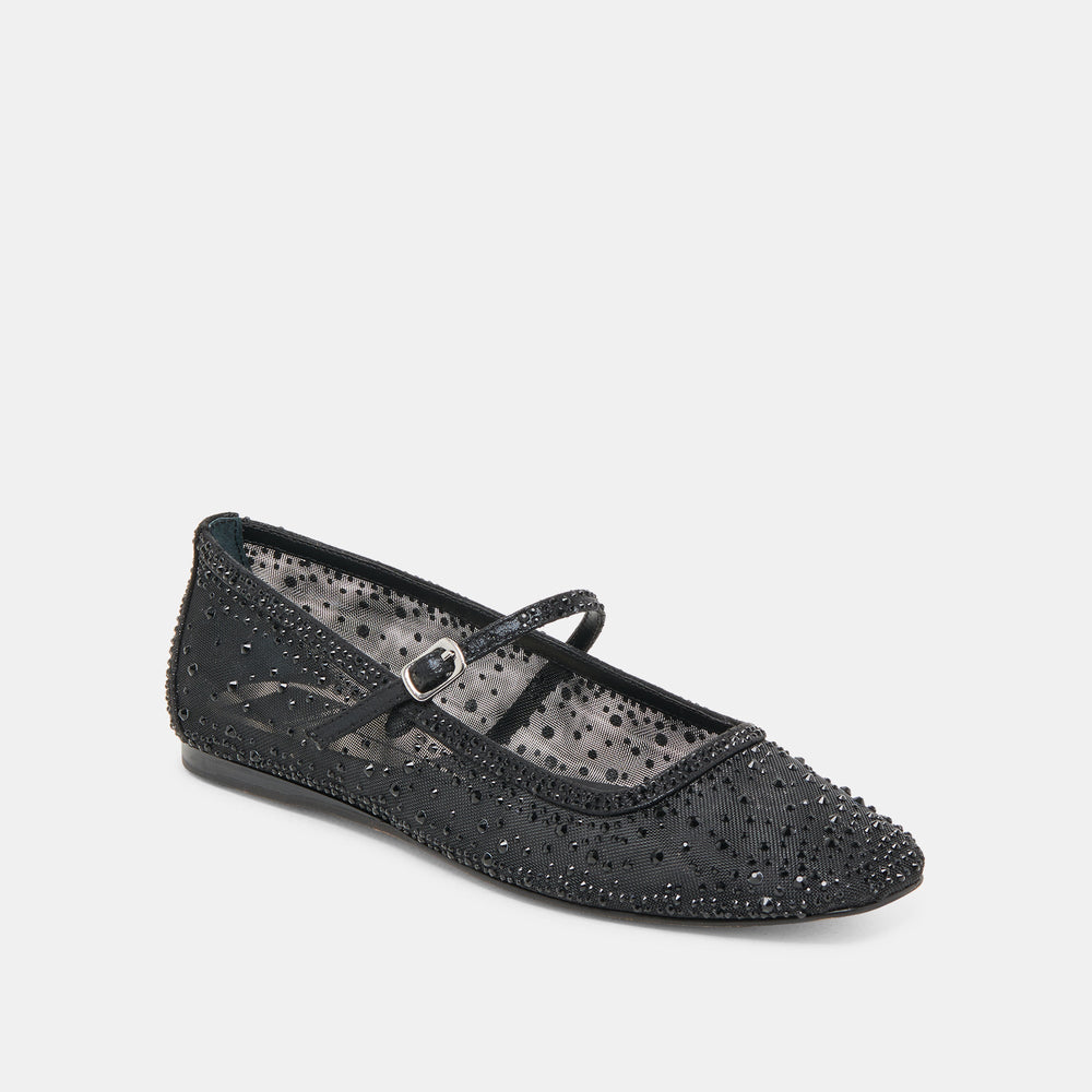 REYES CRYSTAL BALLET FLATS BLACK MESH | Women Dolce Vita