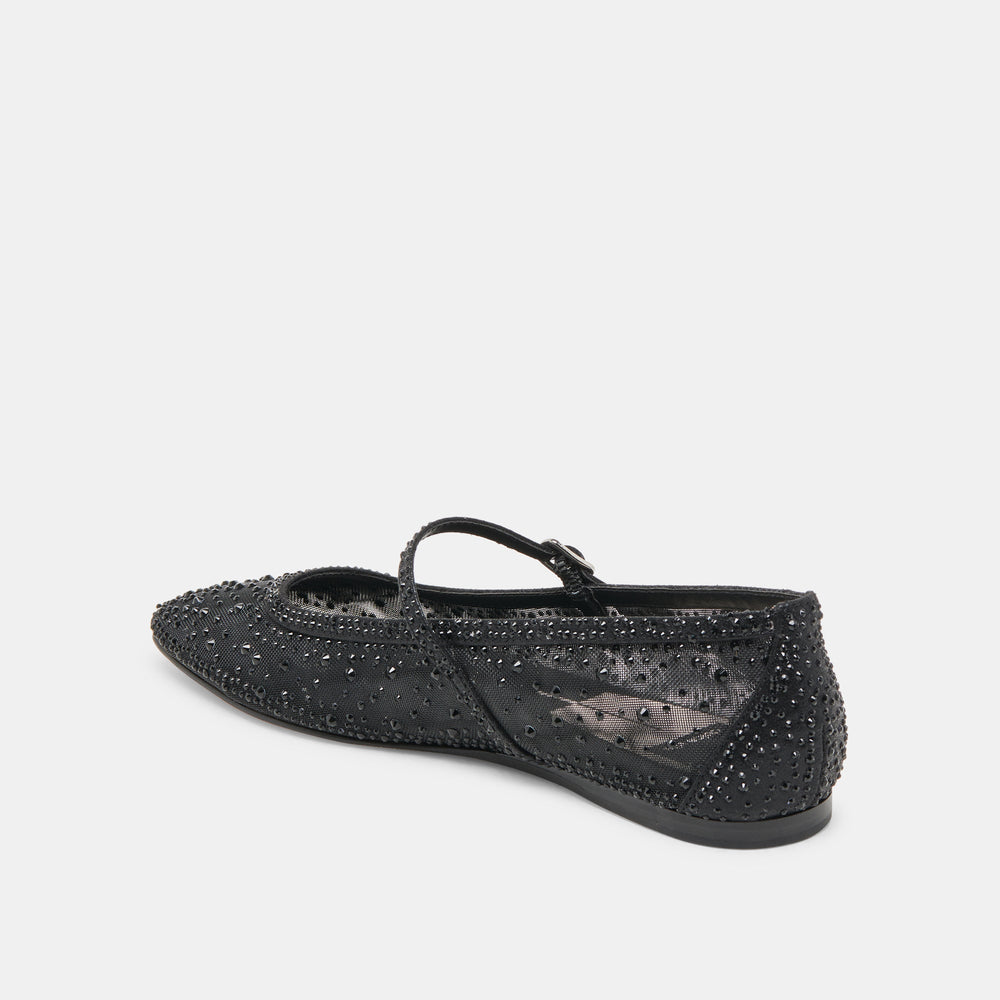 REYES CRYSTAL BALLET FLATS BLACK MESH | Women Dolce Vita