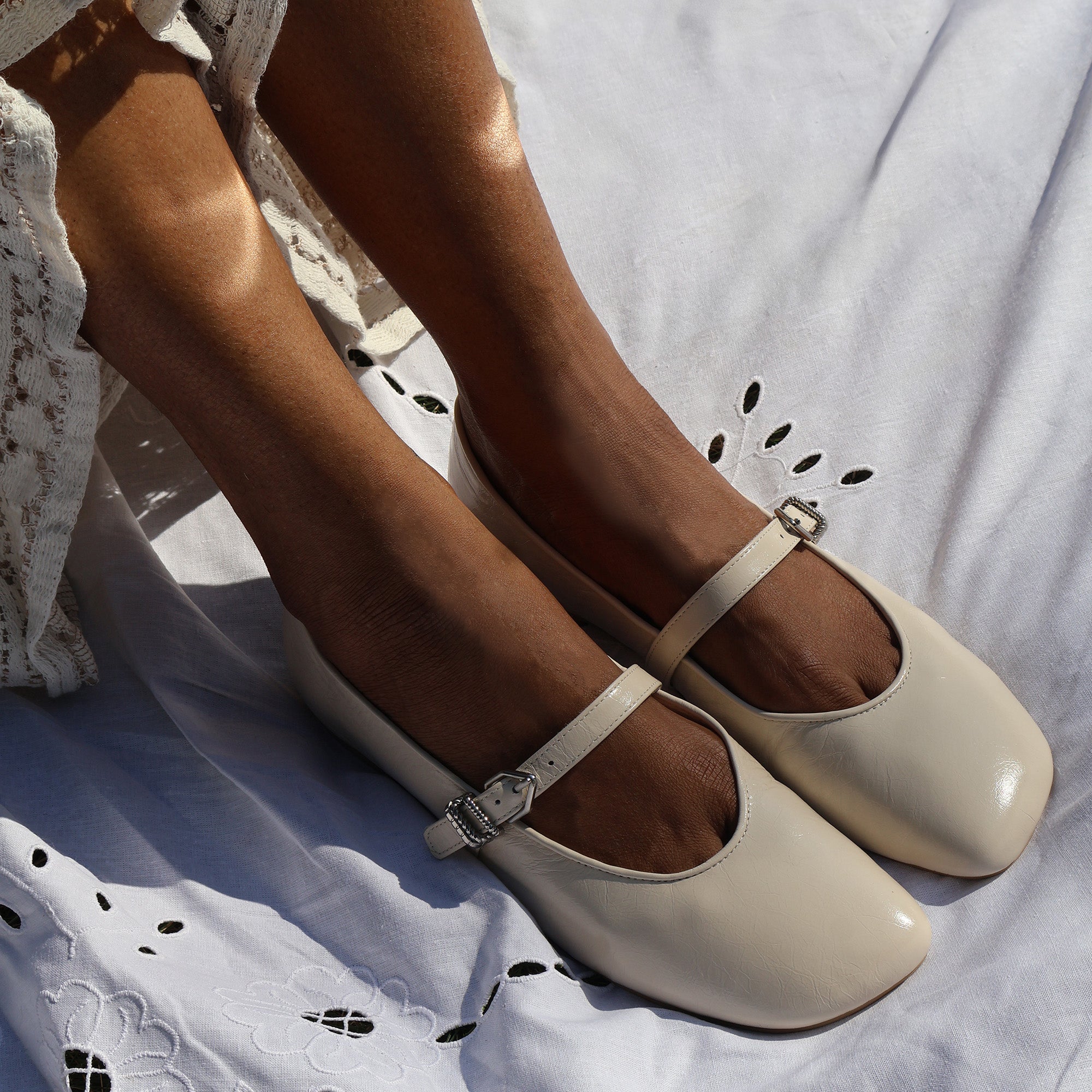 Alizza Creme Crinkle Patent Ballet Flats | Women Dolce Vita