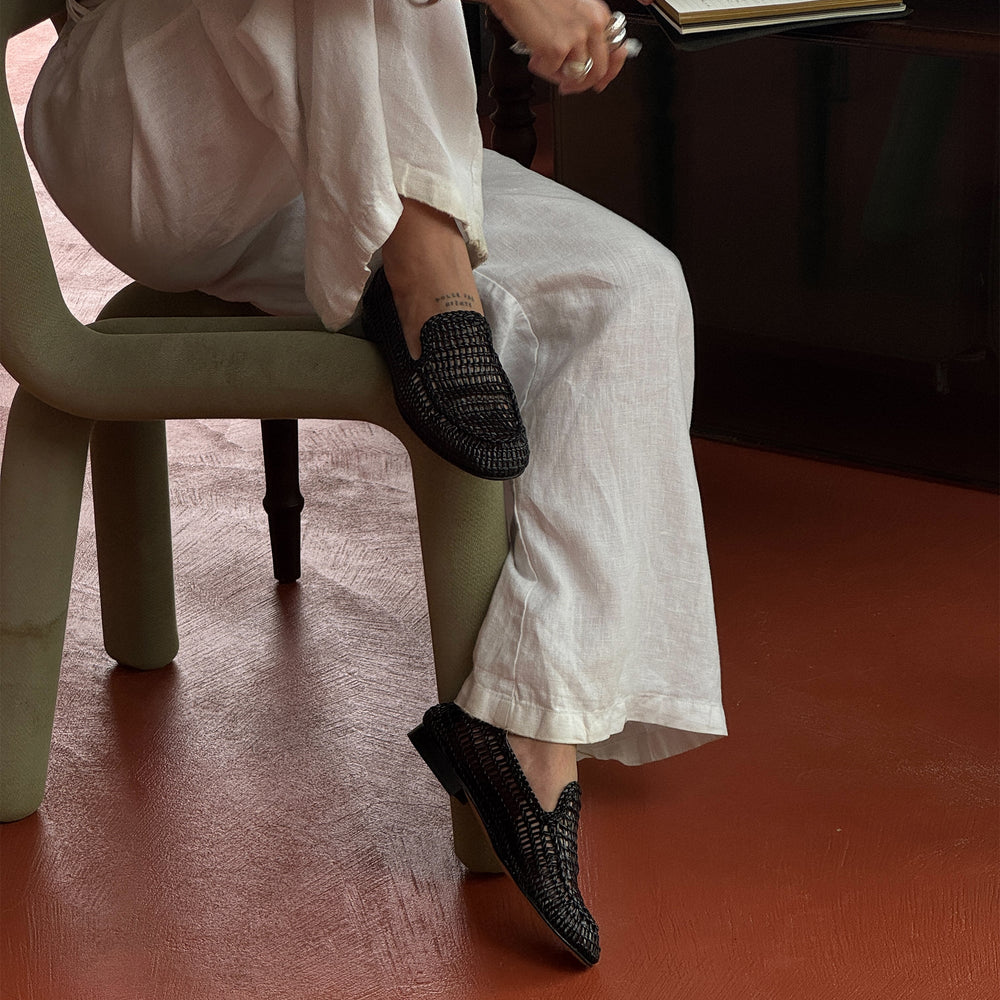 Armond Black Woven Leather Flats | Women Dolce Vita