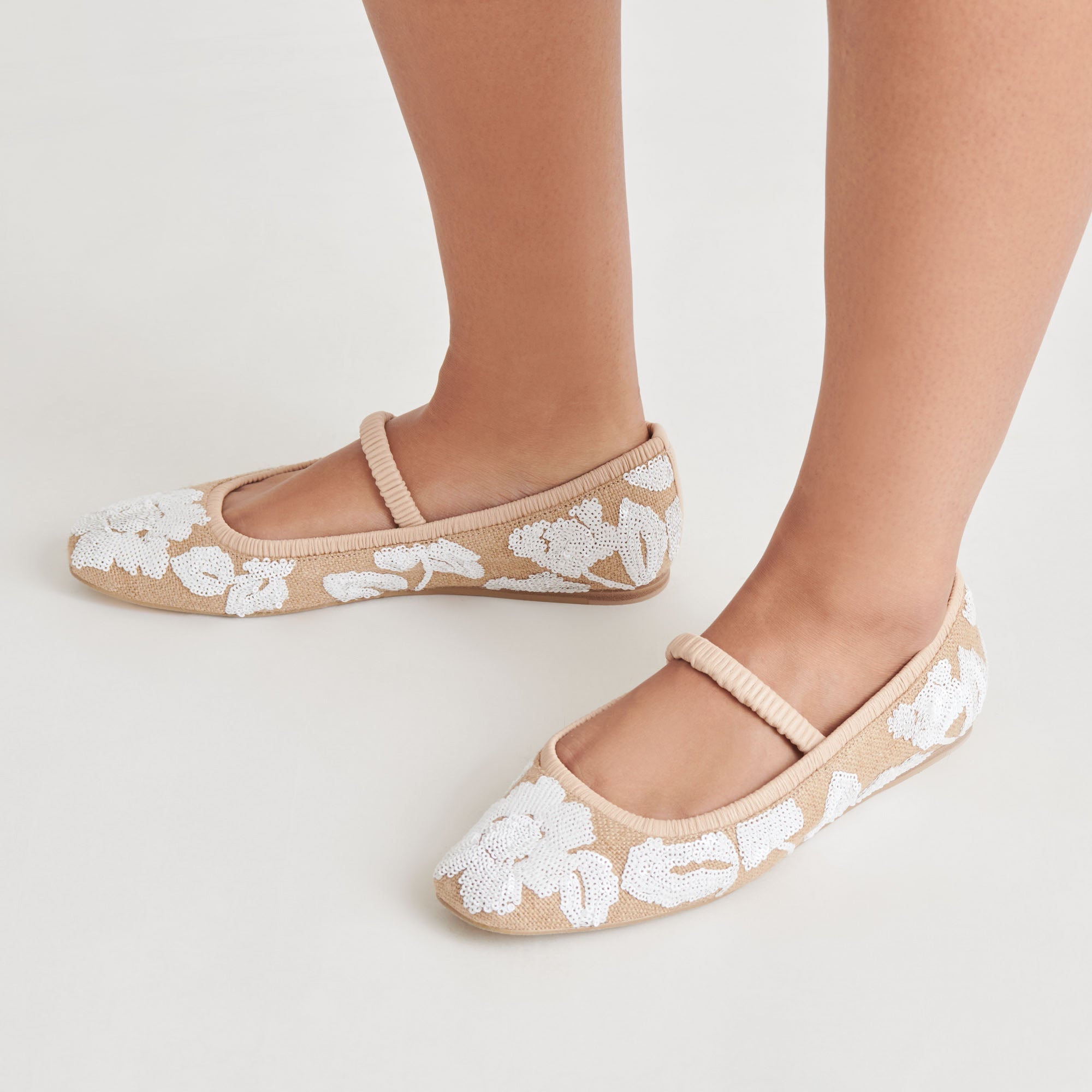 RHODIE BALLET FLATS NATURAL MULTI FLORAL SEQUIN | Women Dolce Vita