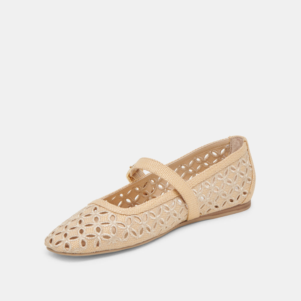 RODNI EYELET PERF BALLET FLATS LT NATURAL WOVEN RAFFIA | Women Dolce Vita