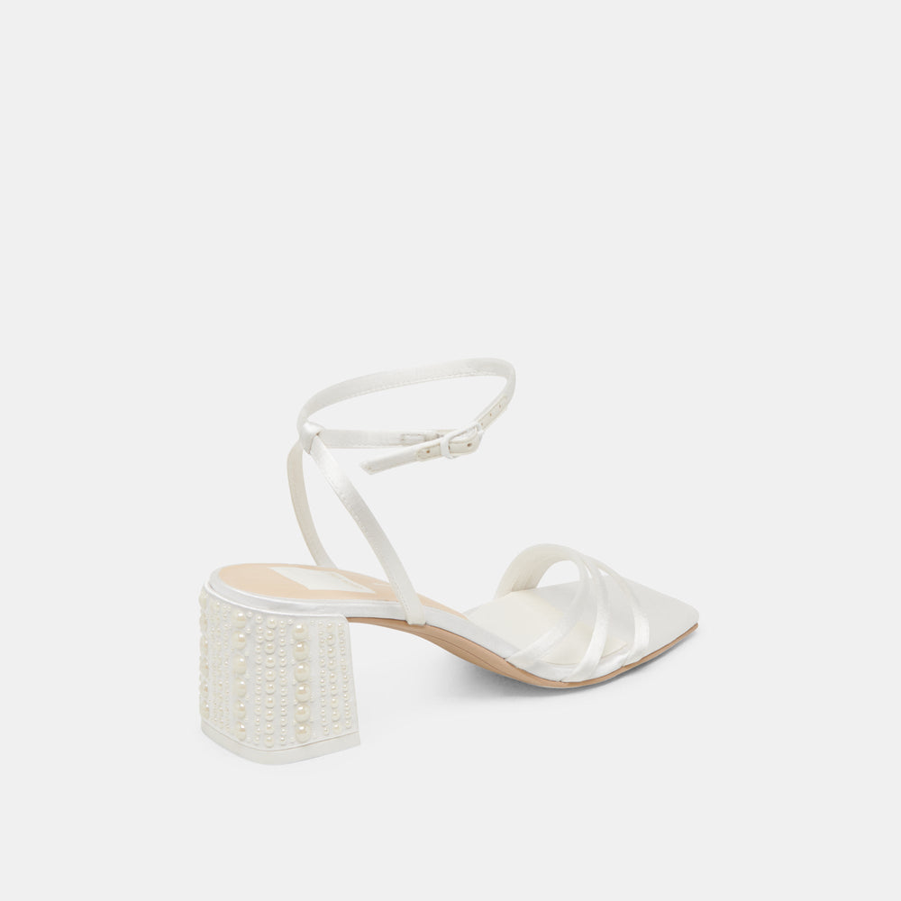 YSABEL PEARL HEELS TRUE WHITE SATIN | Women Dolce Vita