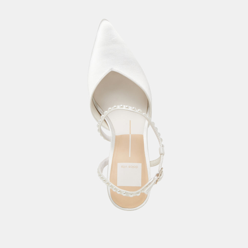 KAMRA PEARL HEELS TRUE WHITE SATIN | Dolce Vita Women