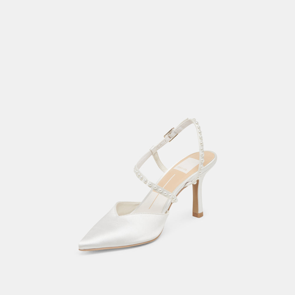 KAMRA PEARL HEELS TRUE WHITE SATIN | Dolce Vita Women