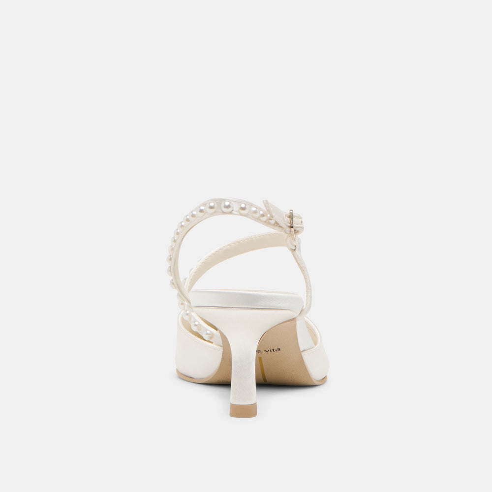 Kamra Pearl True White Satin Mid Heels | Dolce Vita Women
