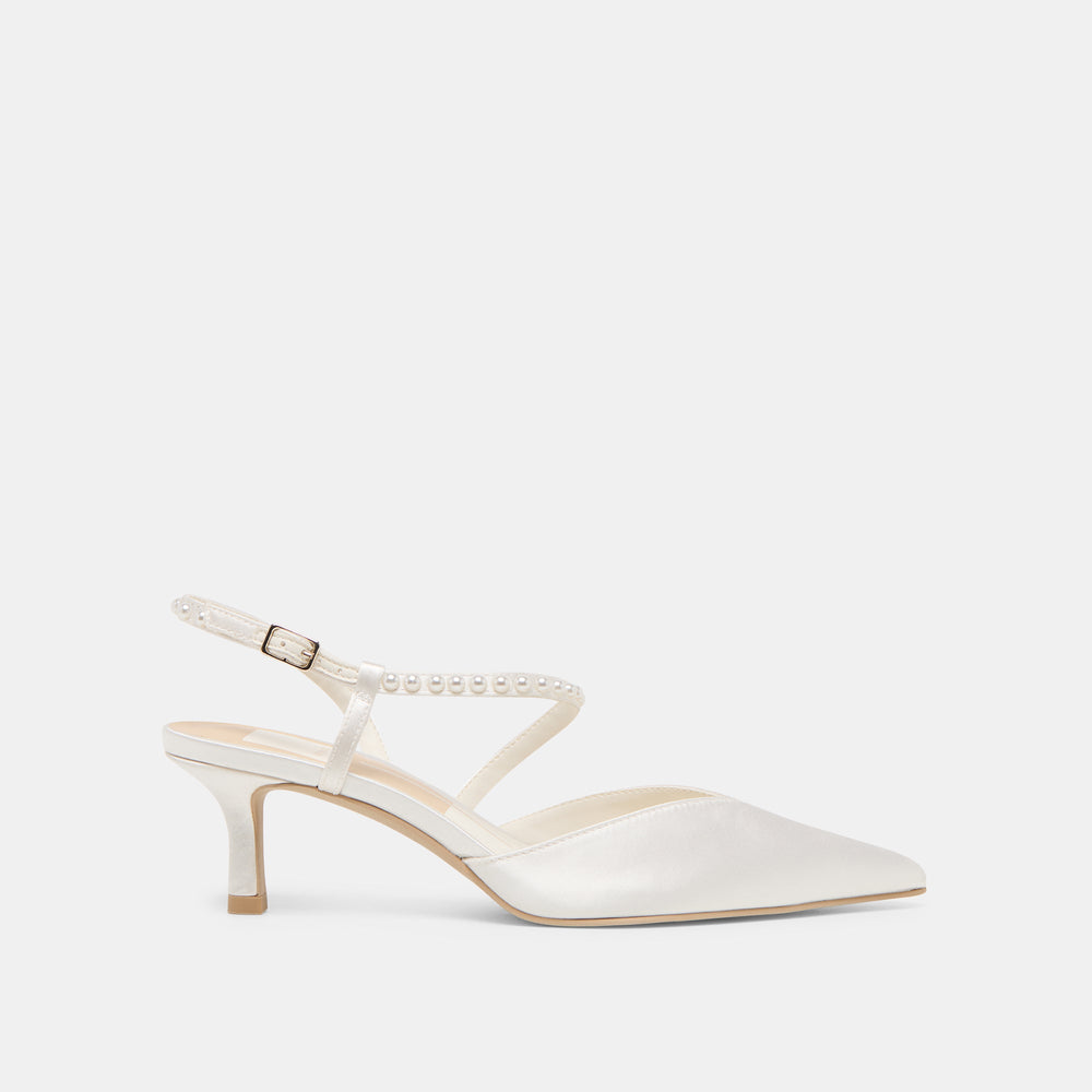Kamra Pearl True White Satin Mid Heels | Dolce Vita Women