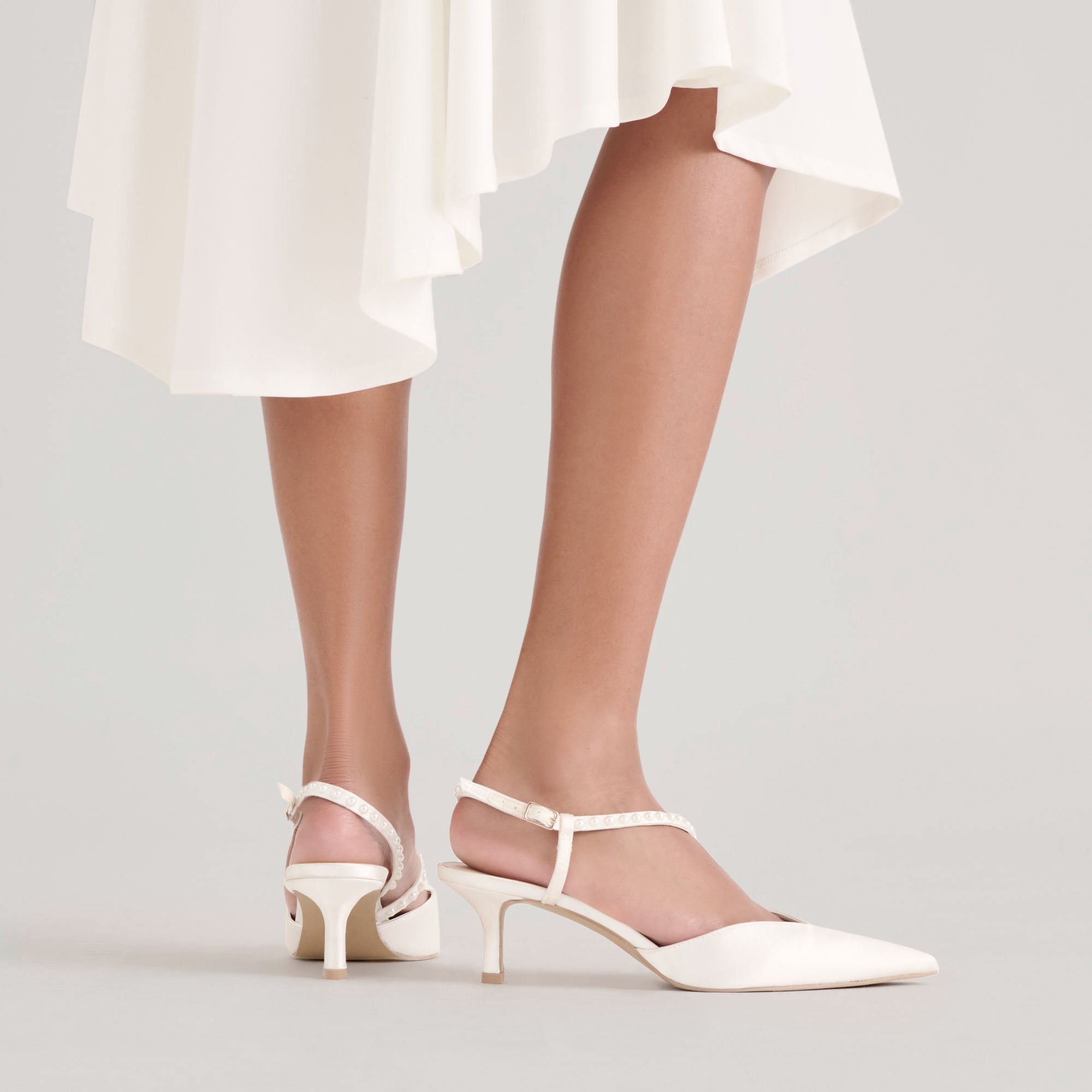Kamra Pearl True White Satin Mid Heels | Dolce Vita Women
